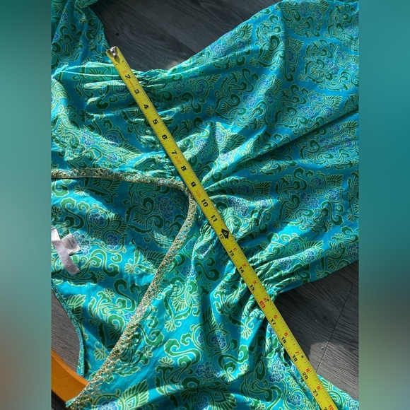 Victorias Secret Green and Gold Trim Paisley Caftan Tunic - Picture 9 of 11